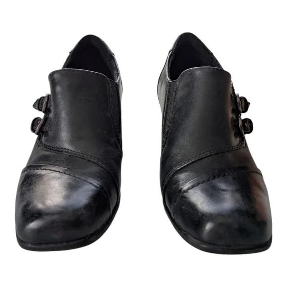 Earth Spirit Black Leather Booties Buckles Academia 6 - Picture 3 of 10